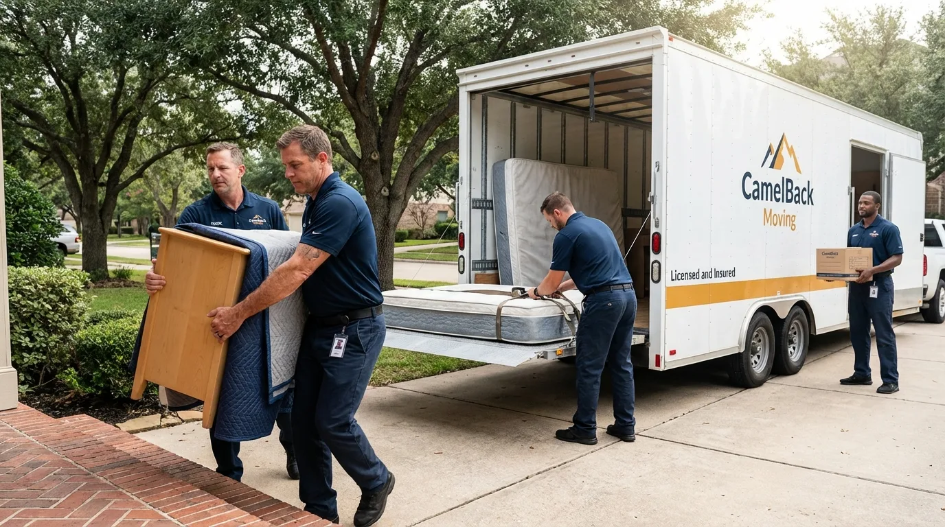 Crew loading residential truck for cross-state move from Chesapeake, VA